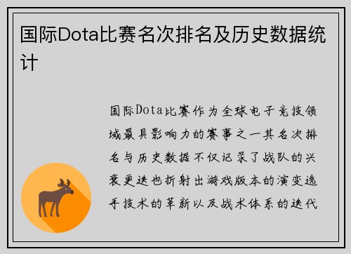 国际Dota比赛名次排名及历史数据统计