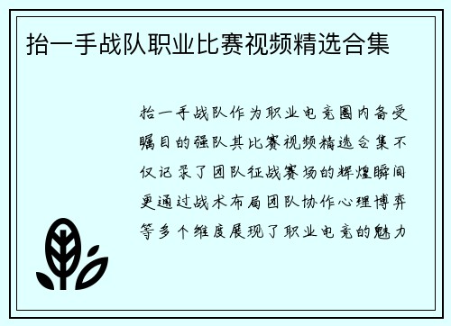 抬一手战队职业比赛视频精选合集